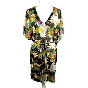H&M Black Tropical Summer Vacation Travel V-Neck Swimsuit Cover Up Size Large